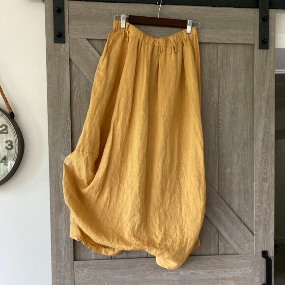 Unique 100% Linen Skirt (Harem Style), OS, yellow-mustard - Picture 5 of 12